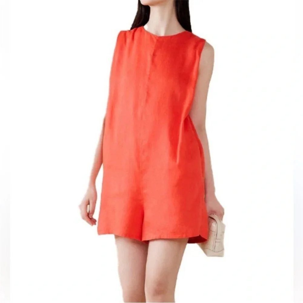 Banana Republic Pinnacle Coral Red Premium Linen Romper Size L